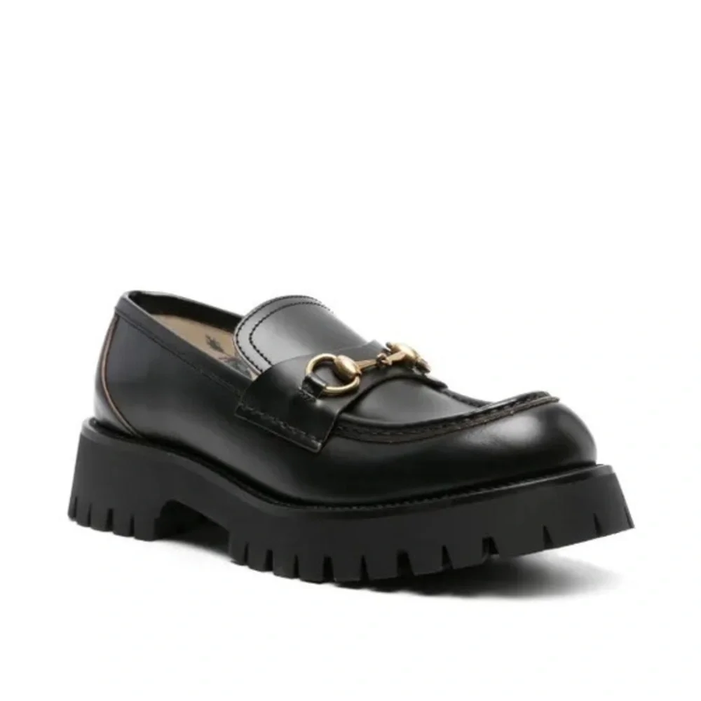 Gucci Black Lug Sole Loafers with Horsebit Size 41.5
